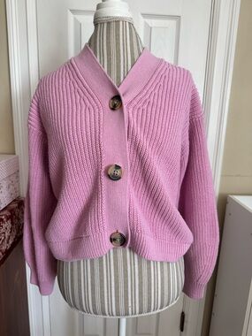 H&M Light Pink Chunky Button-Up Ribbed Cardigan